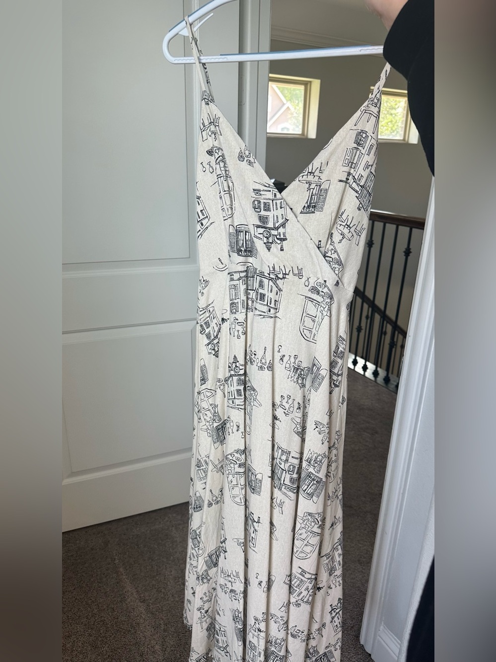 Cream V-Neck Spaghetti Strap Printed Maxi Dress